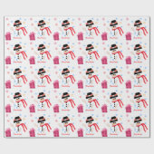 Pastel Roze Polka Dot met Snowman Design Cadeaupapier (Vlak)