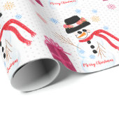 Pastel Roze Polka Dot met Snowman Design Cadeaupapier (Rol Hoek)