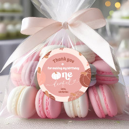 Pastel Roze Pompoen 1e Verjaardag Dank u Sticker
