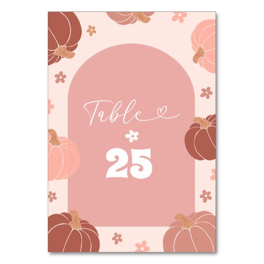 Pastel Roze Pompoen Eerste Verjaardag Tafelnummer (Voorkant)