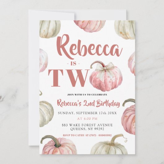 Pastel Roze Pompoen Meisje 2e verjaardag Kaart (Voorkant)