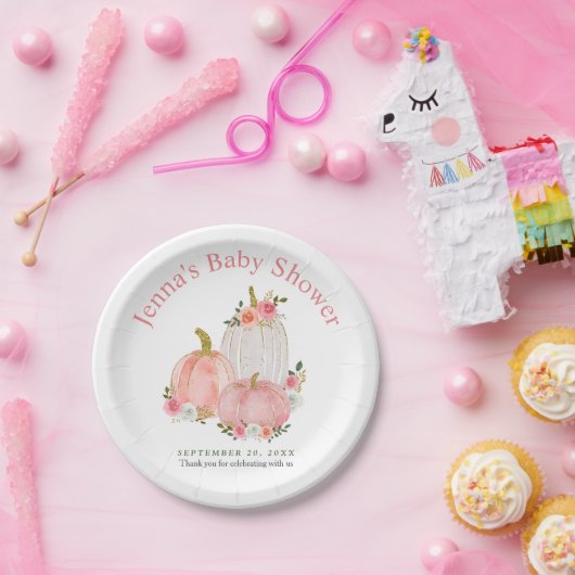 Pastel Roze pompoen Rozen | BABY SHOWER Papieren Bordje (Feest)
