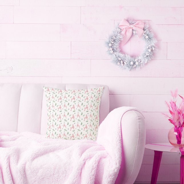 Pastel Roze Poodle Patroon Kerstkussen Cadeau Kussen (Creator heeft geüpload)