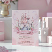 Pastel roze prinses koninklijk kasteel 4e verjaard kaart