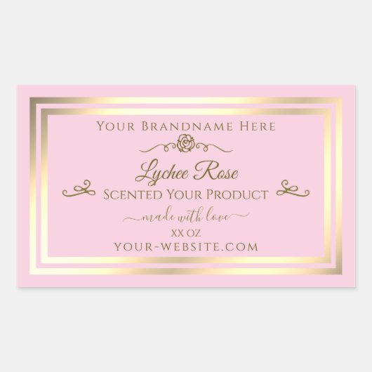Pastel Roze Product Label Goud Lijst Roos (Voorkant)