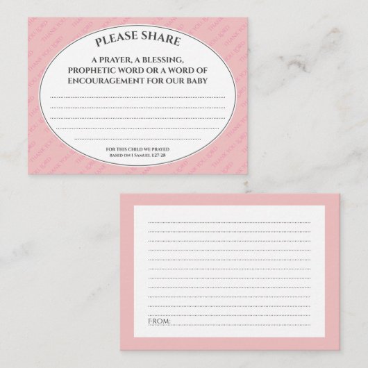 Pastel roze, PROPHETISCHE PRAYER voor Baby shower Informatiekaartje (Voorkant / Achterkant)