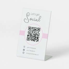 Pastel roze QR-code vrouwelijk scan me social medi Reclamebord Met Voetstuk