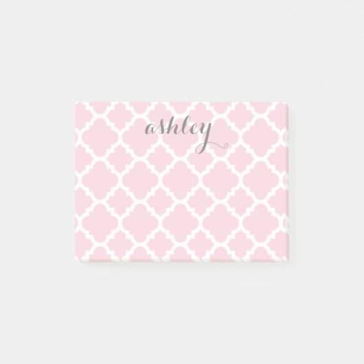 Pastel Roze Quatrefoil Patroon Persoonlijke naam Post-it® Notes (Voorkant)