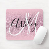 Pastel Roze Rand Ombre Glitter Monogram Muismat (Met muis)