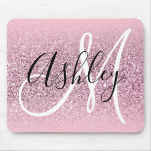 Pastel Roze Rand Ombre Glitter Monogram Muismat