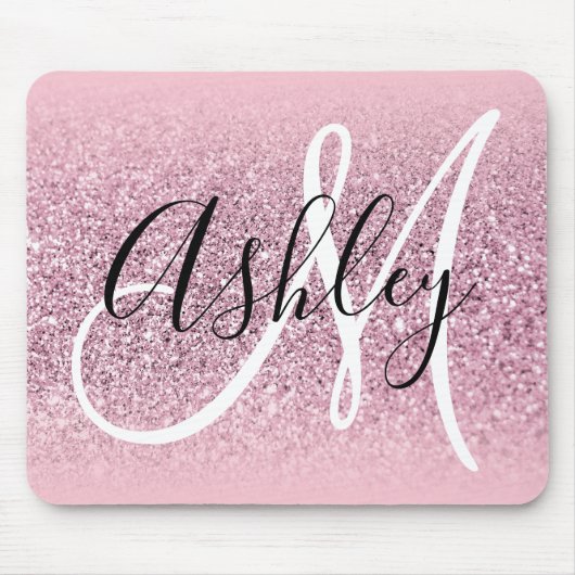 Pastel Roze Rand Ombre Glitter Monogram Muismat (Voorkant)