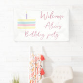 Pastel roze regenboog Baby Girl Birthday Spandoek (Insitu)