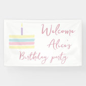 Pastel roze regenboog Baby Girl Birthday Spandoek (Horizontaal)
