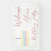 Pastel roze regenboog Baby Girl Birthday Spandoek (Verticaal)