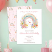 Pastel Roze Regenboog Bloemen 1e Verjaardag Kaart