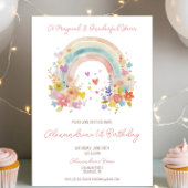 Pastel Roze Regenboog Bloemen 1e Verjaardag Kaart