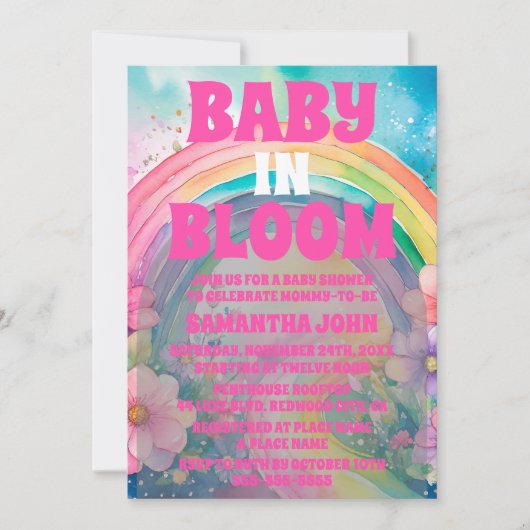 Pastel Roze Regenboog en Bloemen Baby shower Kaart (Voorkant)