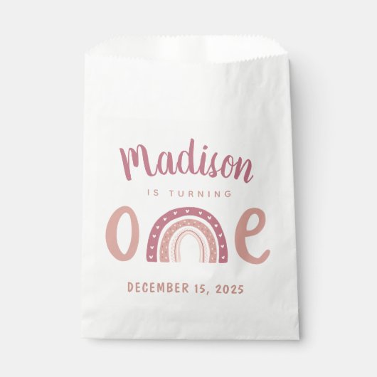 Pastel roze regenboog Jouw naam draait één dag om Bedankzakje (Voorkant)
