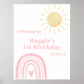 Pastel roze regenboog Zon 1e verjaardag Poster (Voorkant)