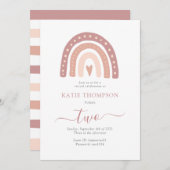 Pastel roze regenboogboho virtuele tweede verjaard kaart (Voorkant / Achterkant)