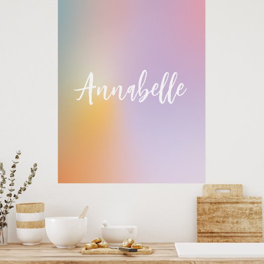 Pastel roze regenboogmicrogram simpel script poster (Keuken)