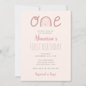 Pastel roze regenboogwolken eerste verjaardag kaart (Voorkant)