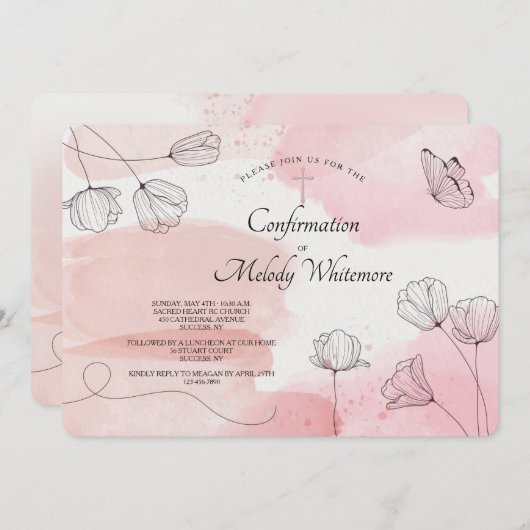 Pastel Roze Religieuze uitnodiging (Voorkant / Achterkant)