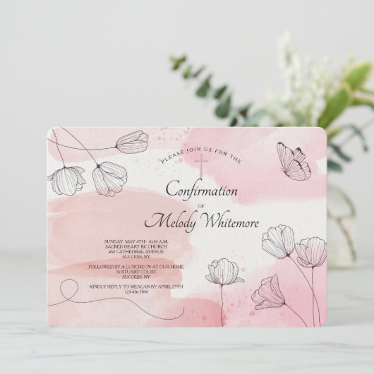 Pastel Roze Religieuze uitnodiging (Staand voorkant)