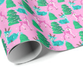 Pastel roze  Retro Kerstmis rendieren Cadeaupapier (Rol Hoek)