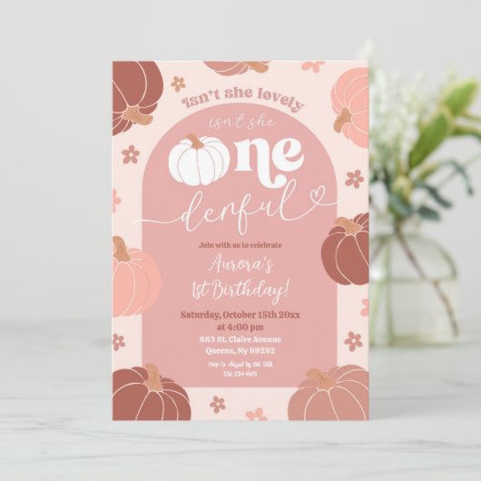 Pastel Roze Retro Pompoen Eerste Verjaardag Kaart (Staand voorkant)