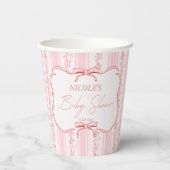 Pastel roze retro strepen baby shower gepersonalis papieren bekers (Achterkant)