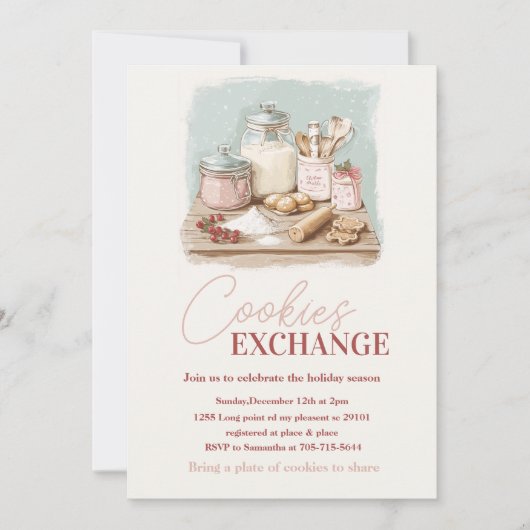  Pastel Roze & Rode Cookie Exchange Party Kaart (Voorkant)