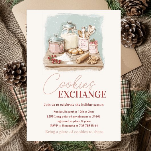  Pastel Roze & Rode Cookie Exchange Party Kaart