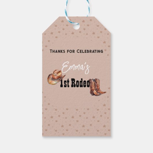 Pastel Roze Rodeo Western Cowgirl 1e Verjaardag Cadeaulabel (Achterkant)