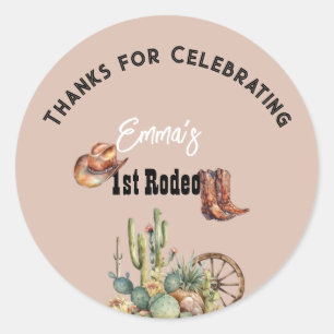 Pastel Roze Rodeo Western Cowgirl 1e Verjaardag Ronde Sticker
