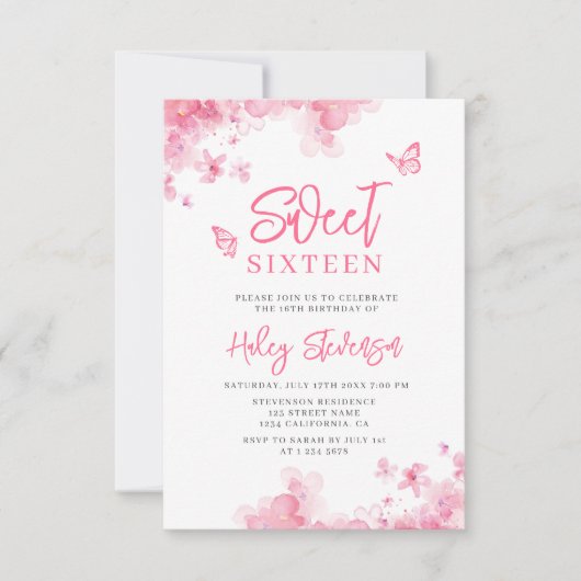 Pastel roze Romantische bloemige waterverf Sweet 1 Kaart (Voorkant)