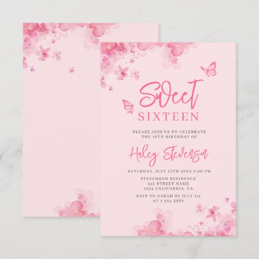 Pastel roze Romantische bloemige waterverf Sweet 1 Kaart (Voorkant / Achterkant)