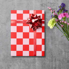 Pastel Roze Rood Geruit Checkerboard  Cadeaupapier