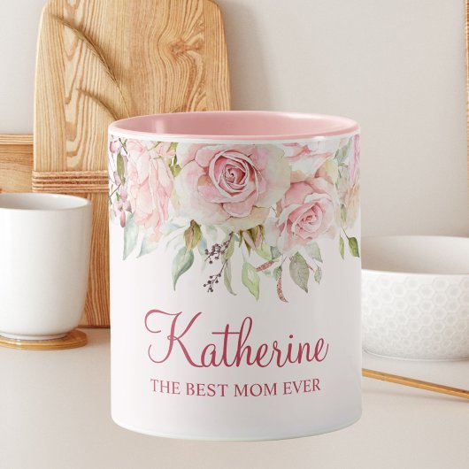 Pastel Roze Roos Bloem Bloemige De Beste Moeder Oo Mok