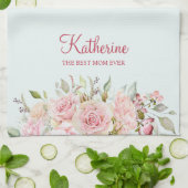 Pastel Roze Roos Bloem Florale Beste Moeder Ooit Theedoek (Gevouwen)