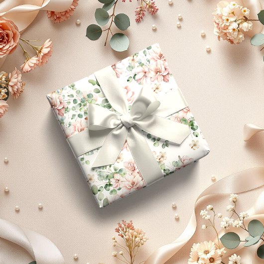 Pastel Roze Roos Bruidsbloemen Cadeaupapier
