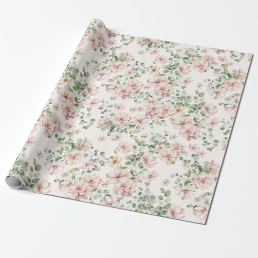 Pastel Roze Roos Bruidsbloemen Cadeaupapier (Uitgerold)