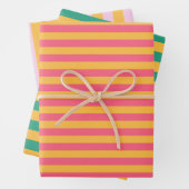 Pastel Roze, Roos, Jade en Sunglow Yellow Stripes Inpakpapier Vel (In situ)