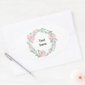 Pastel roze roos krans aanpasbare naam of tekst ovale sticker (Envelop)
