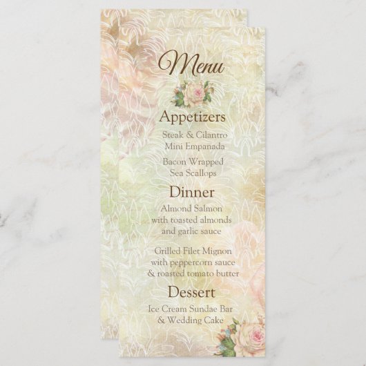 Pastel Roze  Roos Weddenschapskaart Menu (Voorkant / Achterkant)