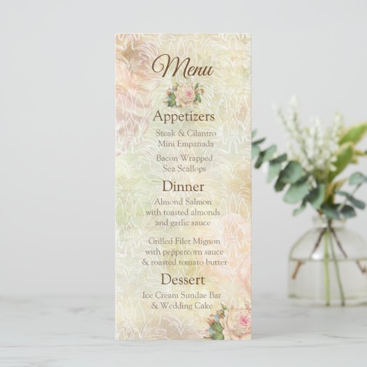 Pastel Roze  Roos Weddenschapskaart Menu (Staand voorkant)