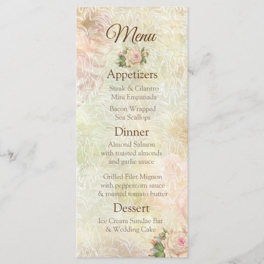 Pastel Roze  Roos Weddenschapskaart Menu (Voorkant)