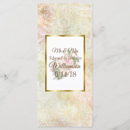 Pastel Roze Roos Weddenschapskaart Menu (Achterkant)