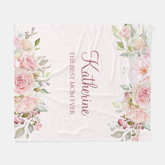 Pastel Roze Roze Bloem Bloem Beste Mam Ooit Fleece Deken (Voorkant (Horizontaal))