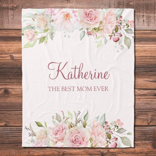 Pastel Roze Roze Bloem Bloem Beste Mam Ooit Fleece Deken